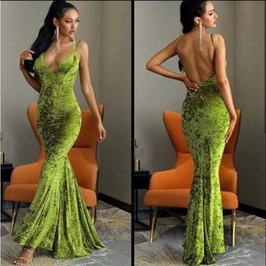 Green Velvet Backless Dress